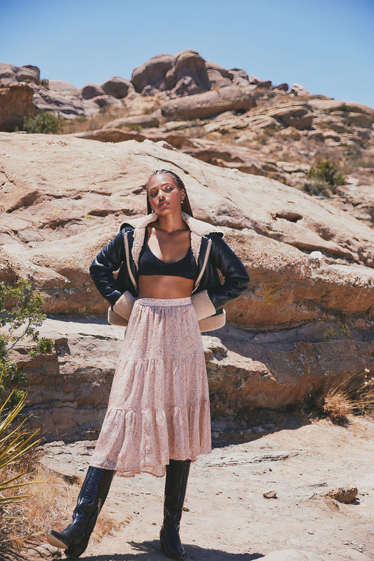 Khaki Floral Midi Skirt