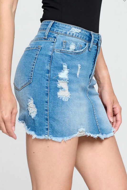 Cut Denim Skirt